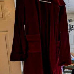 Women's knee length burgundy velvet coat